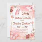 Eleganter niedlich rosa Blütenschmetterling 25. Ge Einladung (Vorderseite)