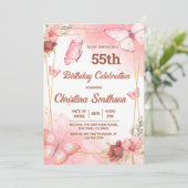 Eleganter niedlich rosa Blütenschmetterling 55. Ge Einladung (Stehend Vorderseite)