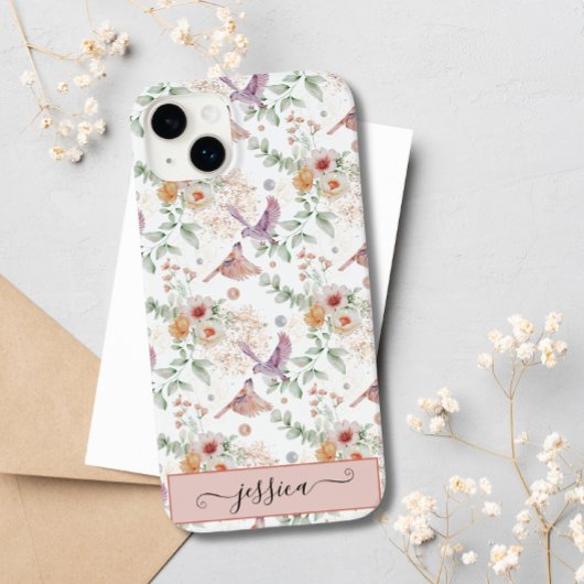 Eleganter Niedlich rosa Wildblume Bird Custom Case-Mate iPhone Hülle