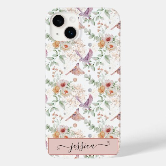 Eleganter Niedlich rosa Wildblume Bird Custom Case-Mate iPhone Hülle (Rückseite)