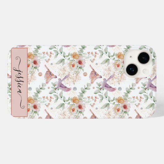 Eleganter Niedlich rosa Wildblume Bird Custom Case-Mate iPhone Hülle (Rückseite (Horizontal))