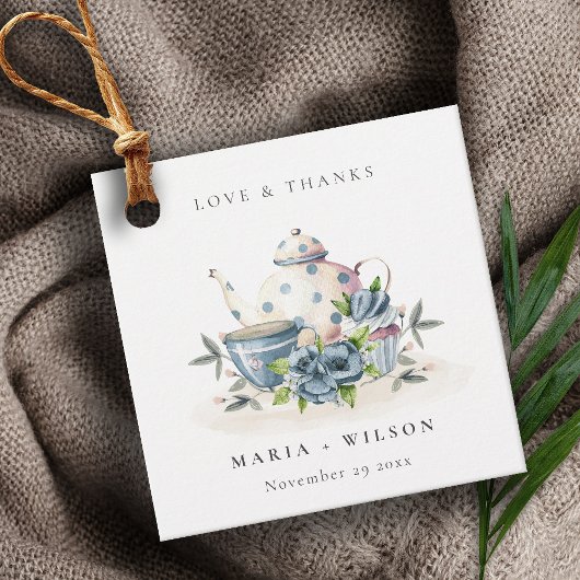 Eleganter Niedlicher Aqua Blue Floral Teapot Cup H Geschenkanhänger