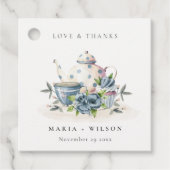 Eleganter Niedlicher Aqua Blue Floral Teapot Cup H Geschenkanhänger (Vorderseite)