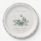 Eleganter Niedlicher Aqua Blue Floral Teapot Cup H Pappteller (Vorderseite)