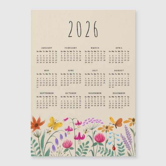 Eleganter Niedlicher Aquarellkalender 2026 Magnetkarte (Vorderseite)