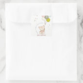 Eleganter Niedlicher Blush Bärenballon Kids Monogr Quadratischer Aufkleber (Tasche)