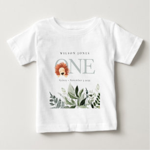 Eleganter Niedlicher Boho Lion Foliage 1. Geburtst Baby T-shirt