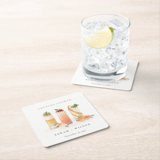 Eleganter Niedlicher Fruchtcocktail Orange Paare D Rechteckiger Pappuntersetzer (Vor Ort)