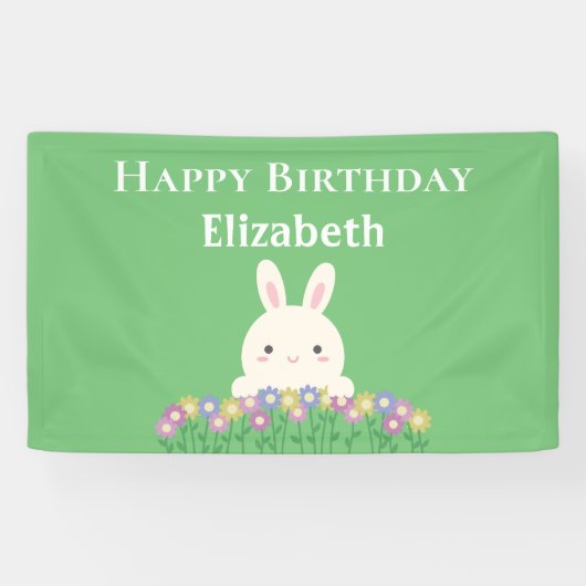 Eleganter Niedlicher Kawaii Bunny & Blume Glückwun Banner (Horizontal)