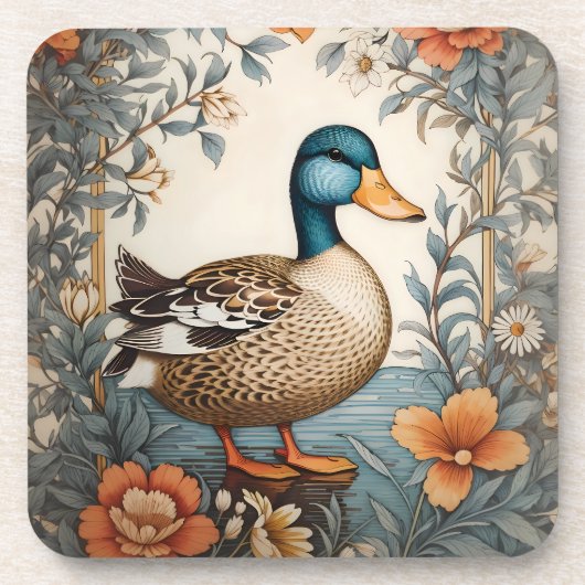 Eleganter Niedlicher Klumpen Vintag floraler Duck Getränkeuntersetzer (Vorderseite)