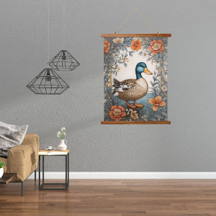 Eleganter Niedlicher Klumpen Vintag floraler Duck Wandteppich Mit Holzrahmen