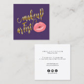 Eleganter niedlicher pastellrosa Lippen Goldmakeup Quadratische Visitenkarte (Vorne/Hinten)