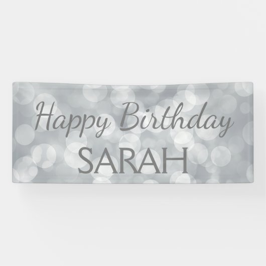 Eleganter Niedlicher Silver Glittery Bokeh Happy B Banner (Horizontal)