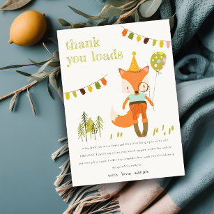 Eleganter Niedlicher Woodland Fun Party Fox Kinder Dankeskarte
