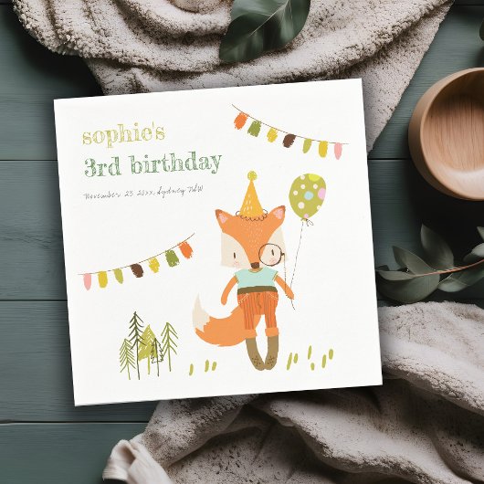 Eleganter Niedlicher Woodland Fun Party Fox Kinder Serviette