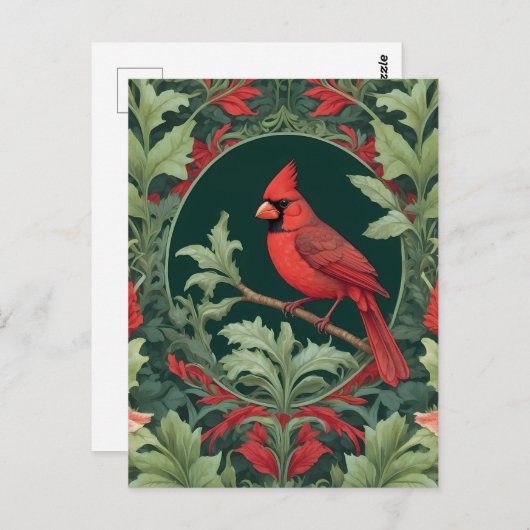Eleganter Northern Kardinal William Morris Inspiri Postkarte (Vorne/Hinten)