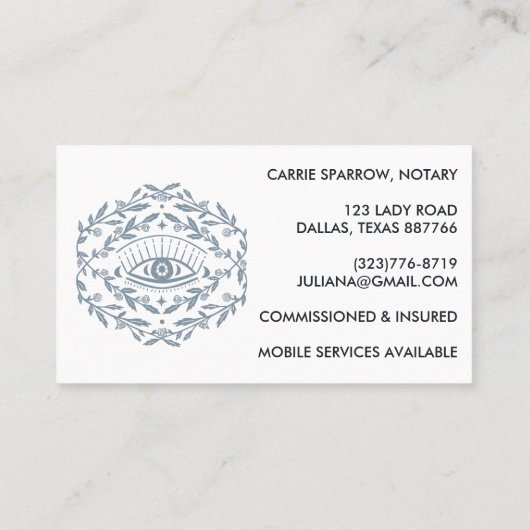 Eleganter Notar Public Mystical Eye Rose Chic Visitenkarte (Rückseite)