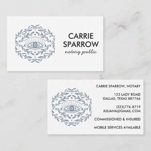 Eleganter Notar Public Mystical Eye Rose Chic Visitenkarte (Vorne/Hinten)