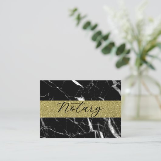 Eleganter Notar-Script-Glitzer aus schwarzem Marmo Visitenkarte (Stehend Vorderseite)