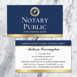 Eleganter Notar Signing Agent Gold Navy Blue Visitenkarte