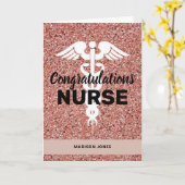 Eleganter Nurse Abschluss Rosa Glitzer Personalisi Karte (Gelbe Blume)