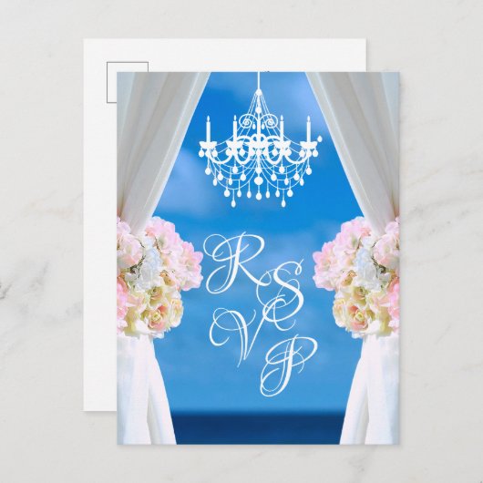 Eleganter Ocean Beach Chandelier Summer Wedding RS Ankündigungspostkarte (Vorne/Hinten)