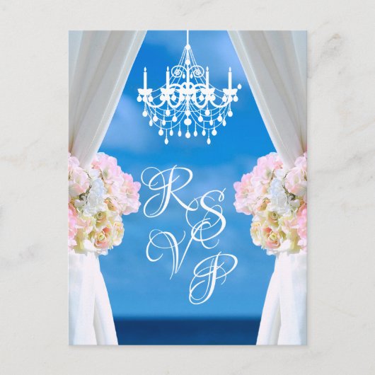 Eleganter Ocean Beach Chandelier Summer Wedding RS Ankündigungspostkarte (Vorderseite)