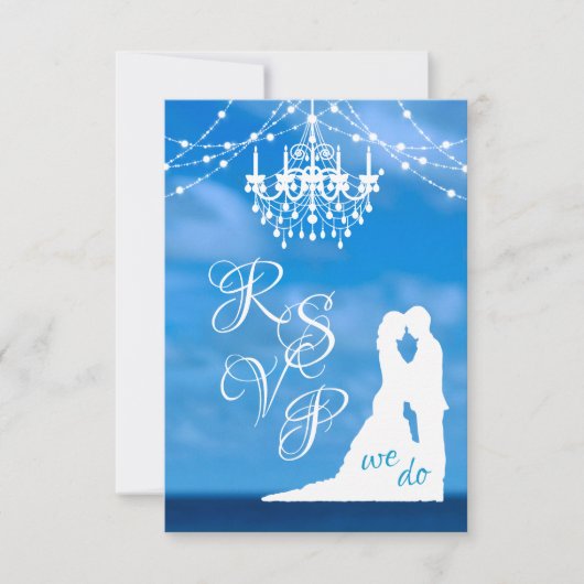 Eleganter Ocean Beach, Chandelier & Summer Wedding RSVP Karte (Vorderseite)