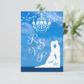 Eleganter Ocean Beach, Chandelier & Summer Wedding RSVP Karte (Stehend Vorderseite)