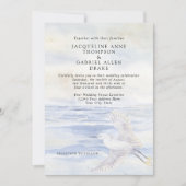 Eleganter Ocean Beach Coastal Crane Blau und Weiß Einladung (Vorderseite)