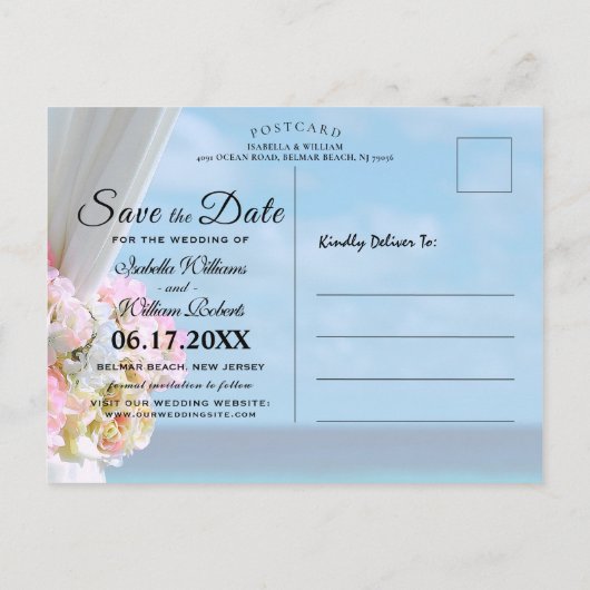 Eleganter Ocean Beach Summer Save the Date Ankündigungspostkarte (Rückseite)