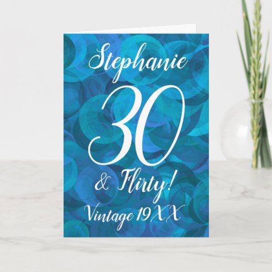 Eleganter Ocean Blue 30 und Koketter Geburtstag Karte (Vorderseite)