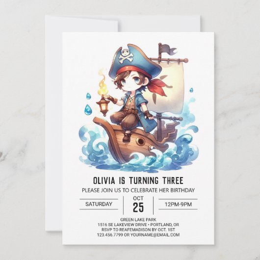 Eleganter Ocean Pirate Geburtstag Einladung (Vorderseite)