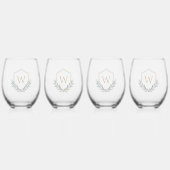 Eleganter Olive Branch Shield mit Monogramm Weinglas Ohne Stiel (Vorderseite)