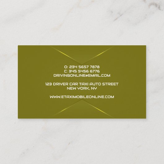 Eleganter Olive Green Chauffeur Fahrer Visitenkarte (Rückseite)