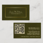 Eleganter Olive Green & Gold Beruflicher QR-Code Visitenkarte (Vorne/Hinten)