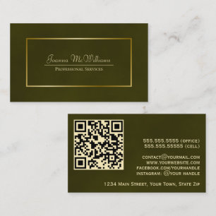 Eleganter Olive Green & Gold Beruflicher QR-Code Visitenkarte