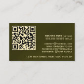 Eleganter Olive Green & Gold Beruflicher QR-Code Visitenkarte (Rückseite)