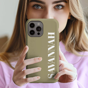 Eleganter Olive Green personalisierter Name iPhone 13 Pro Max Hülle