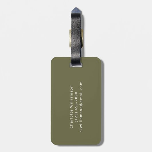 Eleganter Olive Green Script Name Personalisiert   Gepäckanhänger (Rückseite vertikal)