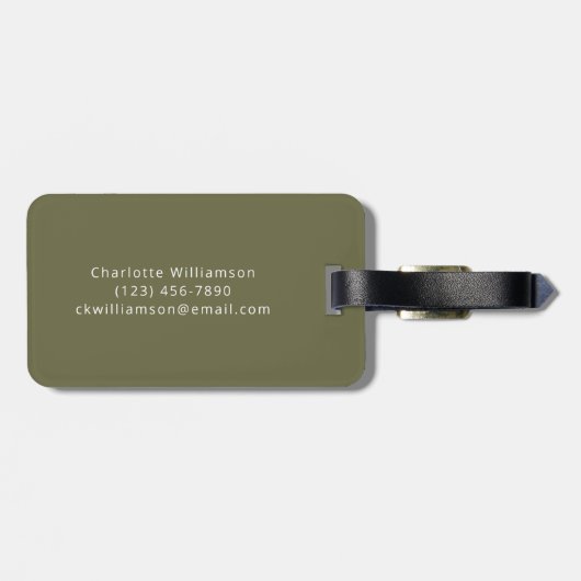 Eleganter Olive Green Script Name Personalisiert   Gepäckanhänger (Rückseite horizontal)
