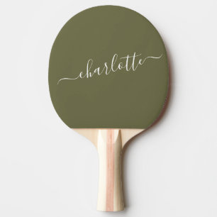 Eleganter Olive Green Script Name Personalisiert Tischtennis Schläger