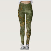 Eleganter Olive Green und Gold Marmor Leggings (Vorderseite)