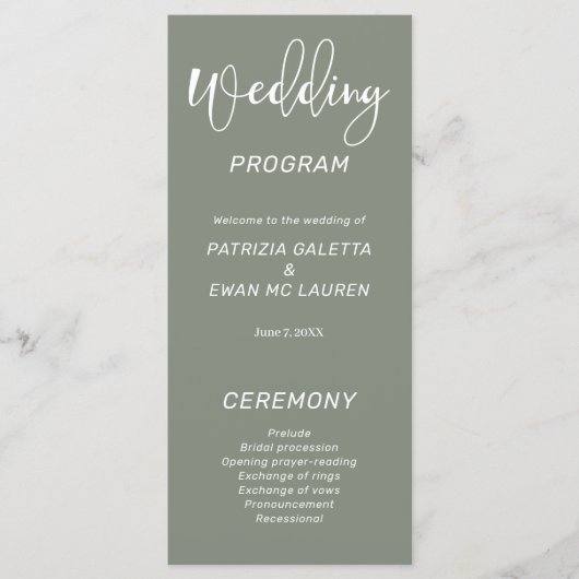 Eleganter Olive Green Wedding Flat Programm (Vorderseite)