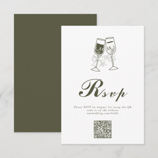 Eleganter Olive wood Green QR Code Hochzeit RSVP Karte (Vorne/Hinten)