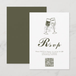 Eleganter Olive wood Green QR Code Hochzeit RSVP Karte