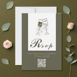 Eleganter Olive wood Green QR Code Hochzeit RSVP Karte