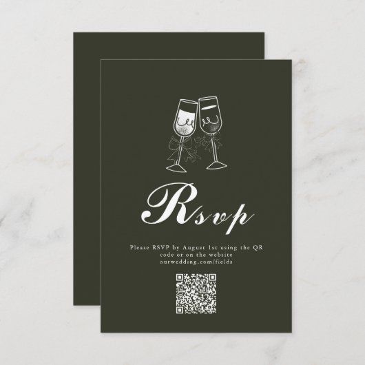 Eleganter Olive wood Green QR Code Hochzeit RSVP Karte (Vorne/Hinten)