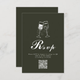Eleganter Olive wood Green QR Code Hochzeit RSVP Karte