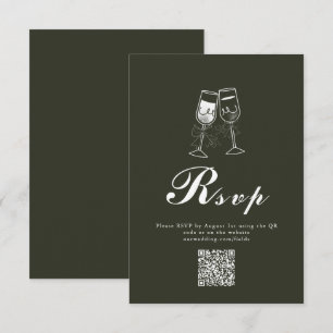 Eleganter Olive wood Green QR Code Hochzeit RSVP Karte